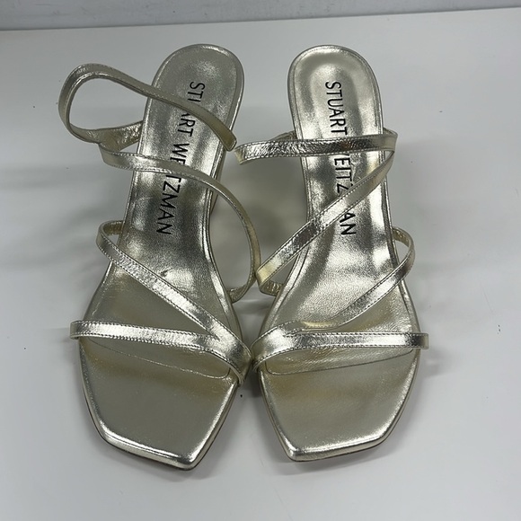 New Stuart Weitzman Strapeze 85 Wedge Sandal in Gold Size 8.5 - Picture 2 of 9